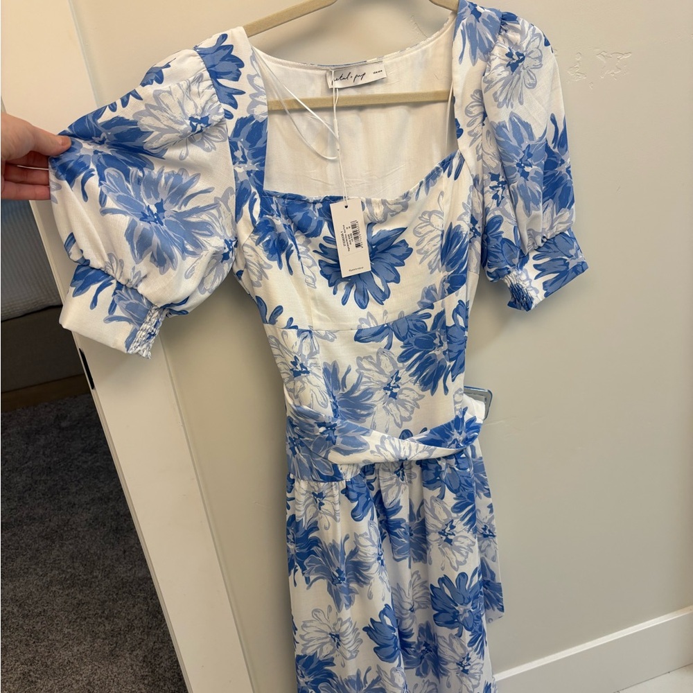 Petal & Pup Blue and White Floral Midi Dress
